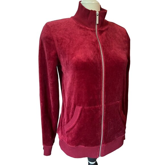 Michael Kors Red Velour Zip Up Light Tracksuit Jacket Sz Medium Front Pocket - Picture 5 of 10